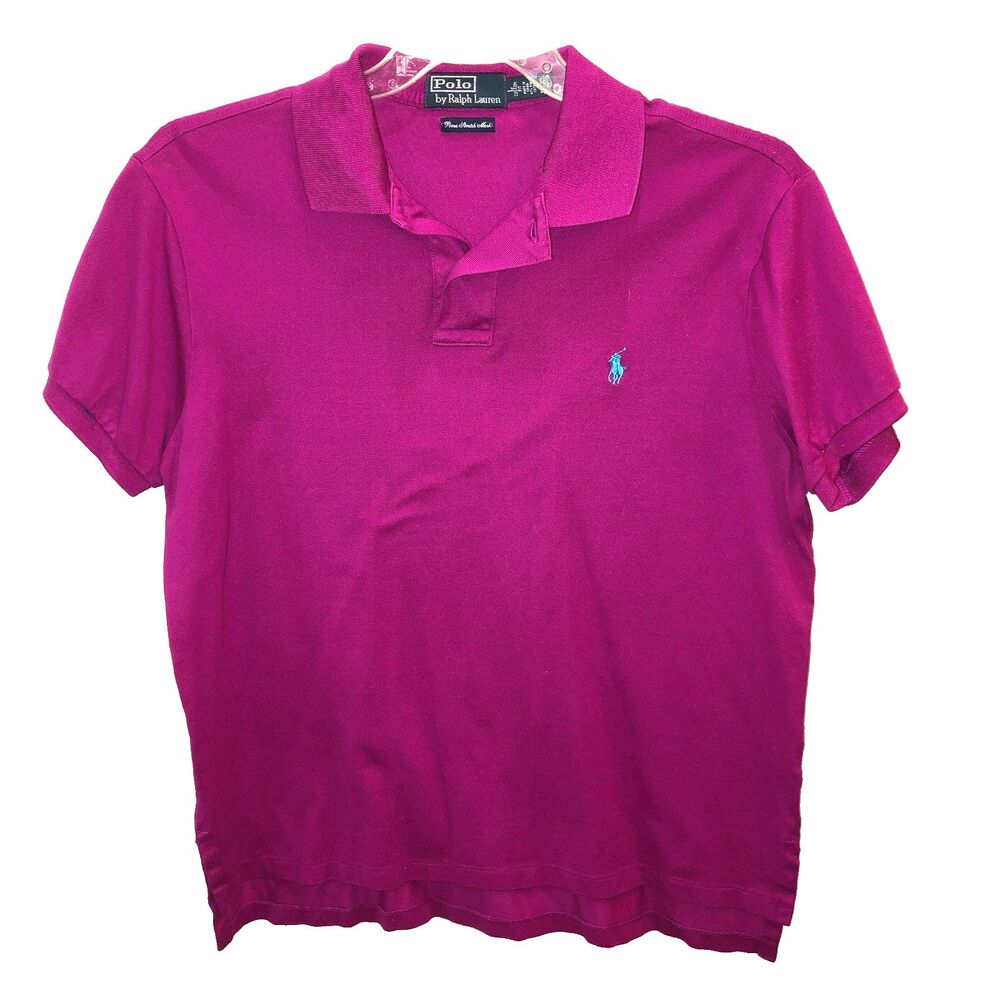 Polo Ralph Lauren Mens Large Fuschia Pink Pima Stretch Mesh Custom Fit Shirt - Picture 1 of 7